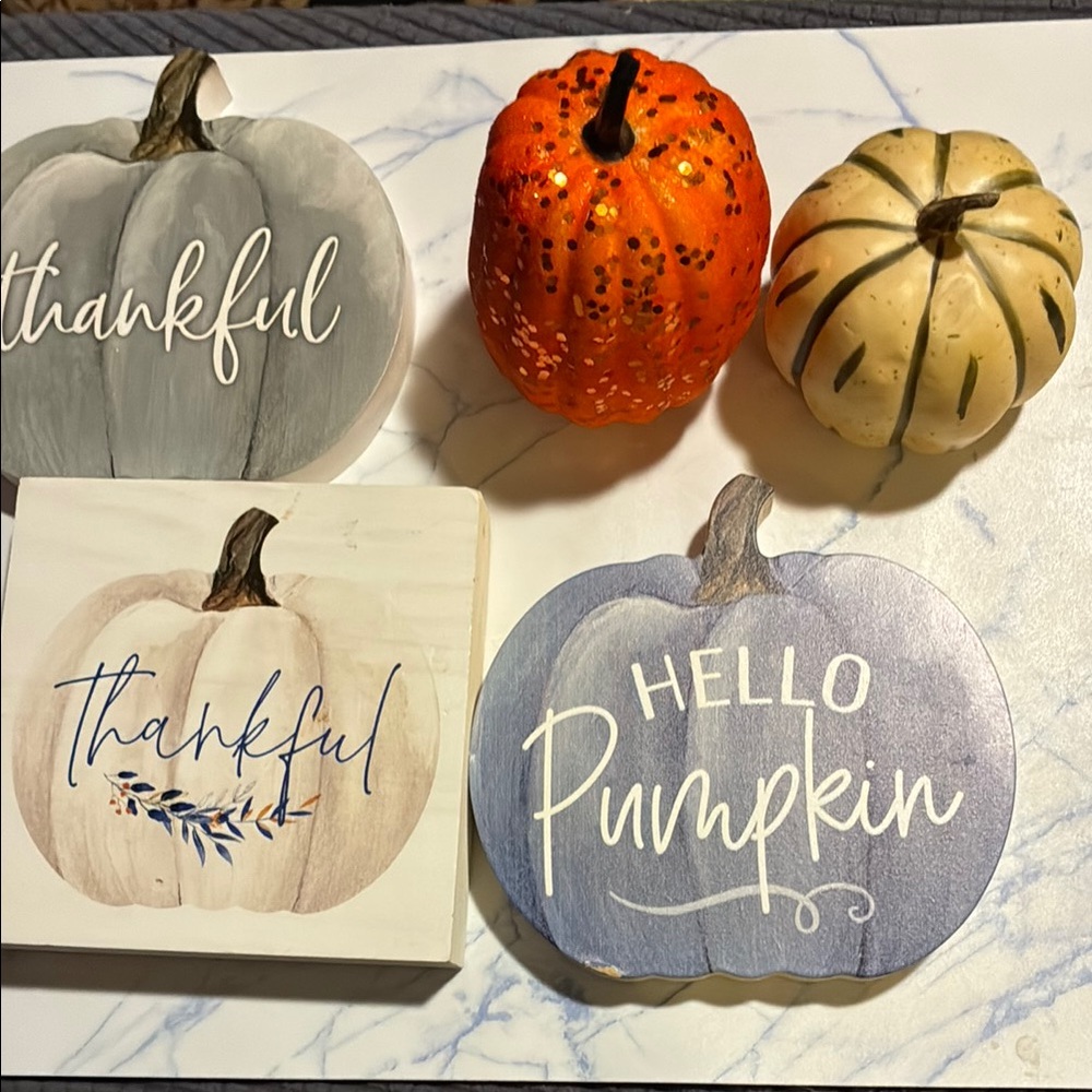 NWT- Festive Pumpkin Decor Set - Thankful and Hello Pumpkin
